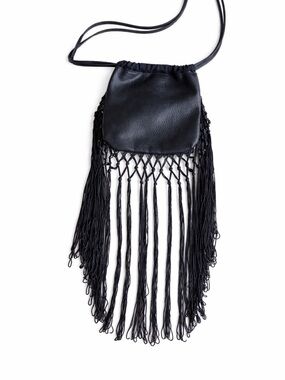 Navy Fringe Bucket Bag Boho Crossbody Faux Leather Festival Purse
